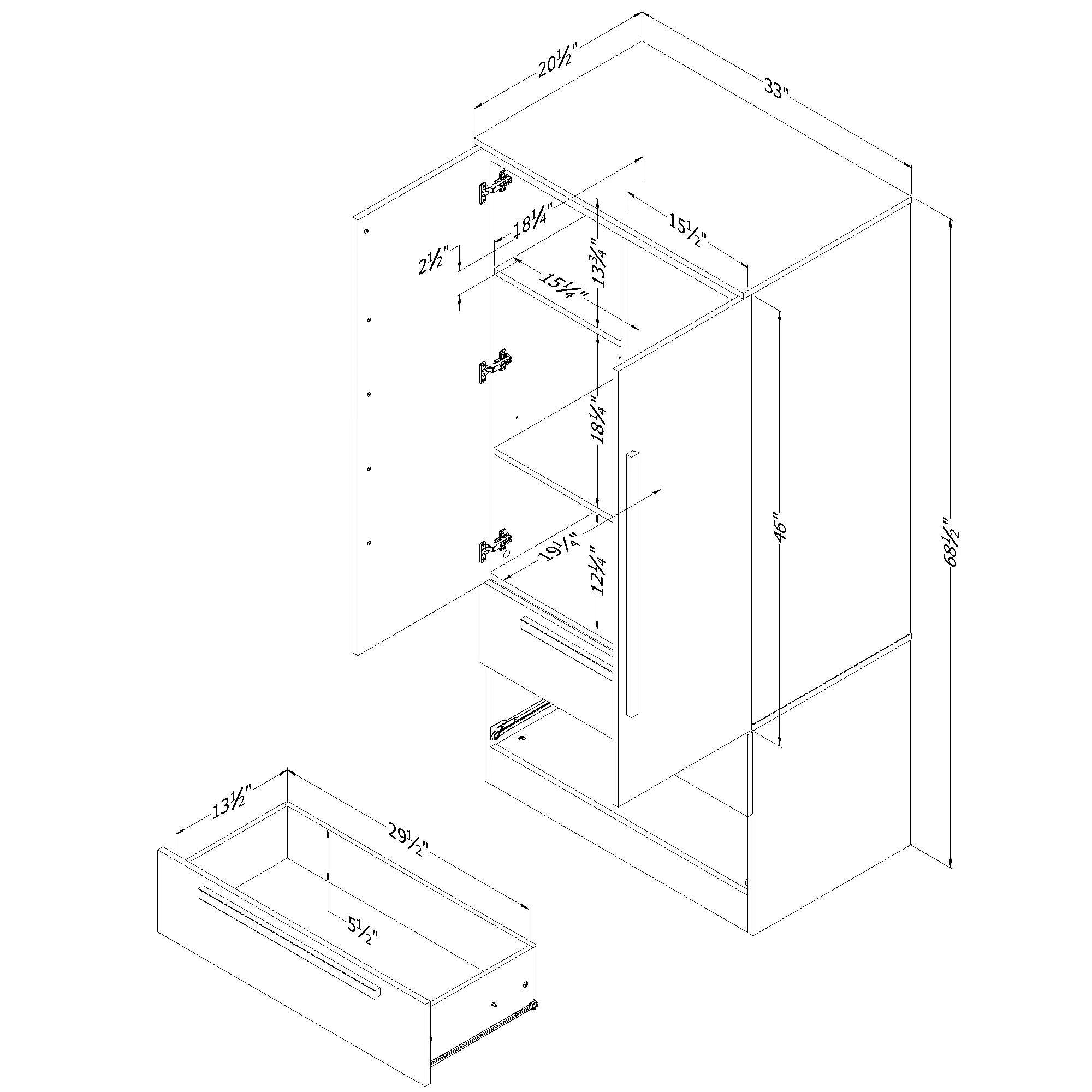 Armoire penderie avec portes et tiroir Acapella - Blanc – Image 8