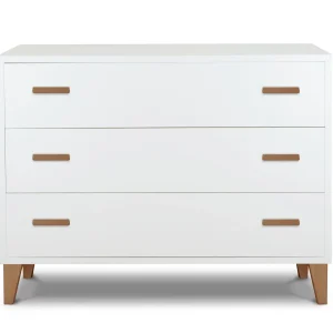 Commode 3 tiroirs Caravaggio - Blanc et noyer