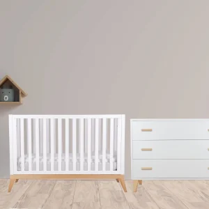 Ensemble bassinette classique Donatello et meuble 3 tiroirs Caravaggio - Blanc et naturel