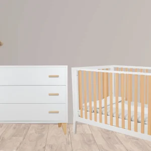 Ensemble bassinette classique Bernini et meuble 3 tiroirs Caravaggio Blanc et naturel