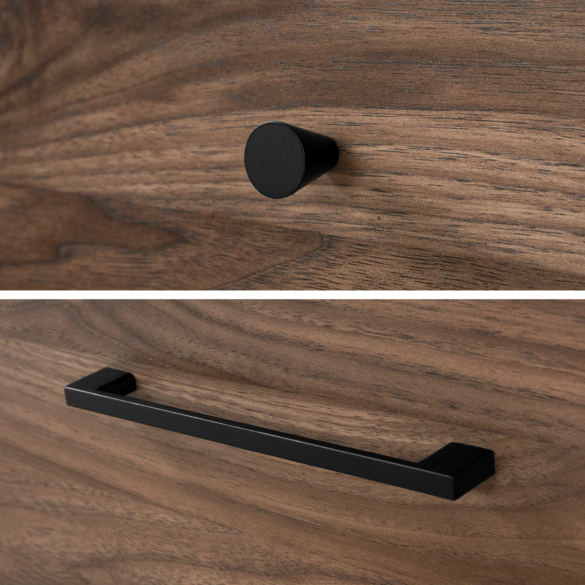 Table de chevet 2 tiroirs Flam - Noyer naturel et Noir mat – Image 4