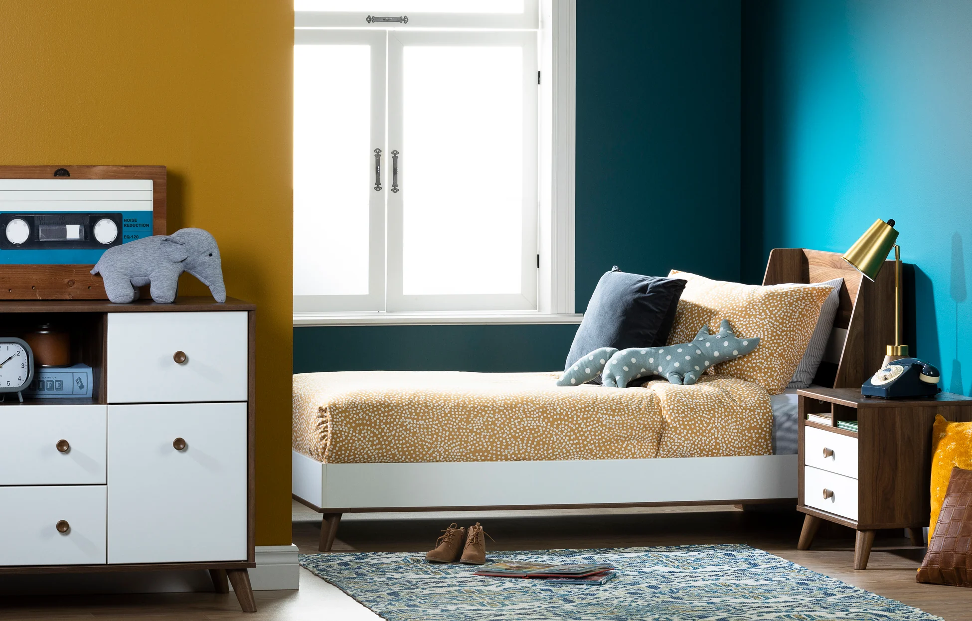 Table de chevet Yodi-Noyer naturel et Blanc – Image 3