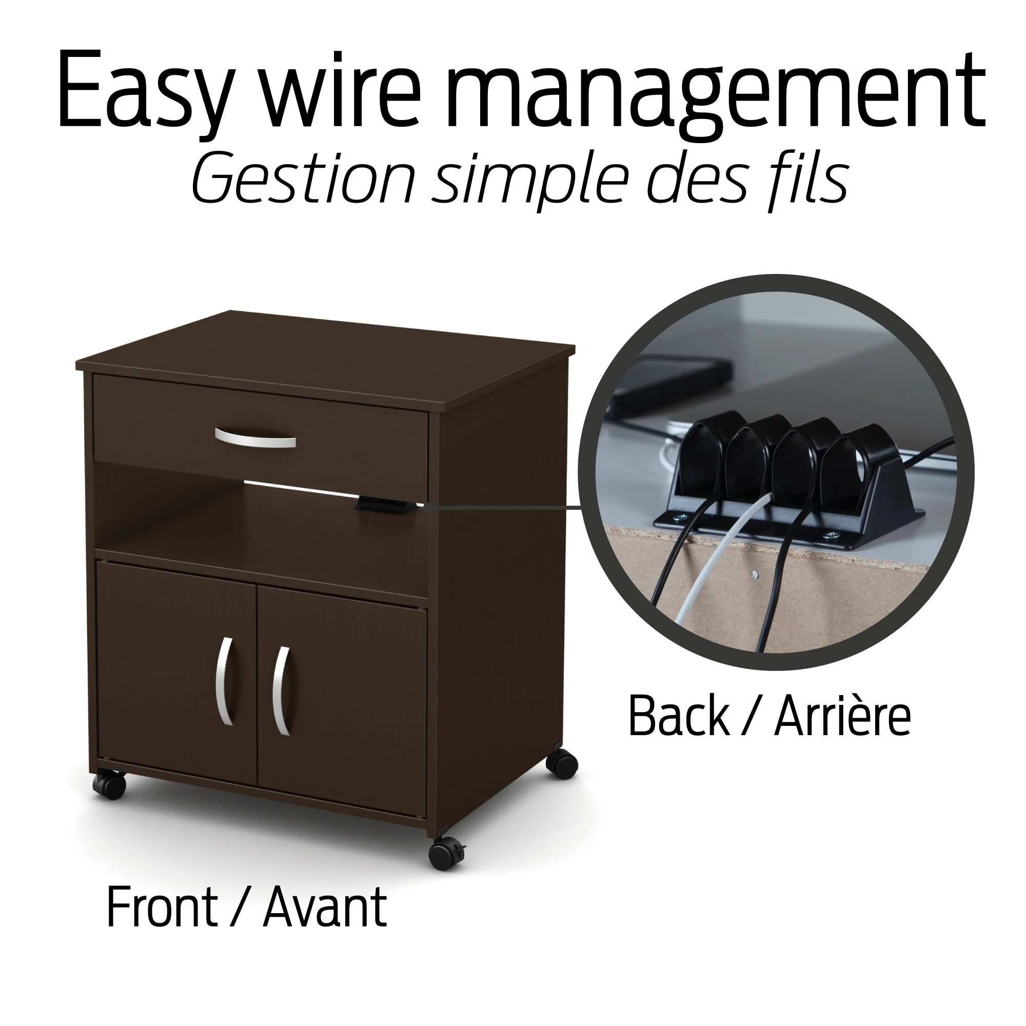 Rangement à imprimante sur roulettes Axess - Chocolat – Image 5