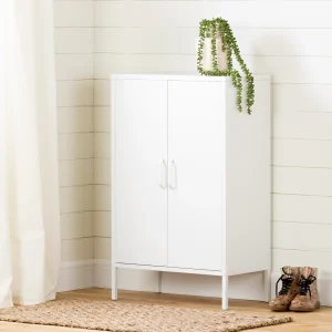 Meuble de rangement avec 2 portes en métal Crea-Blanc solide