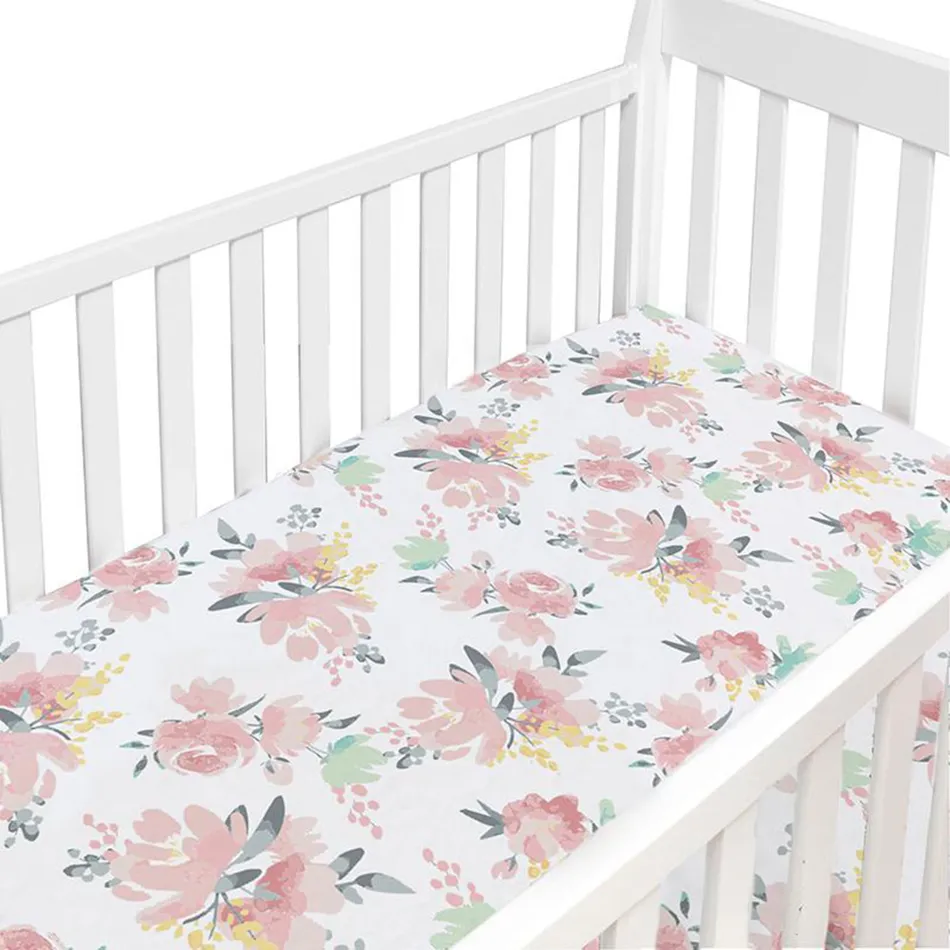 Drap contour pour lit de bébé percale - Fleurs à l'aquarelle – Image 3