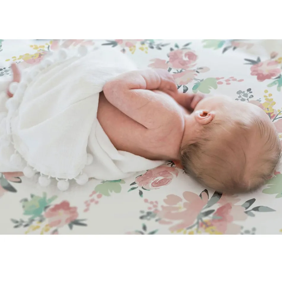 Drap contour pour lit de bébé percale - Fleurs à l'aquarelle – Image 4