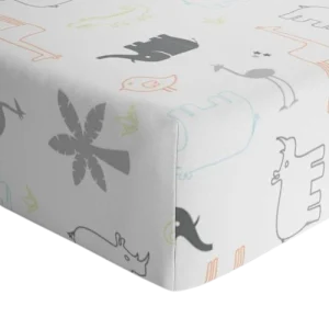 Drap contour pour lit de bébé percale - Jungle