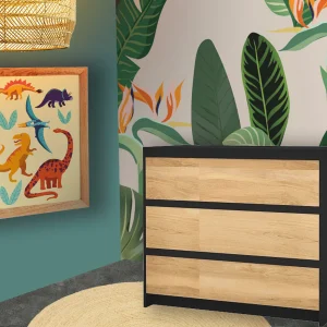 Bureau 3 tiroirs Axel - Noir et Naturel