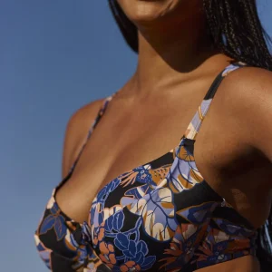 Haut de maillot de bain avec armatures Fidji Imprimé Exotique Noir