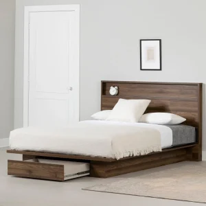 Ensemble lit plateforme et tête de lit double/queen 54"/60" Musano - Noyer naturel