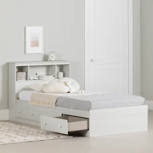 Ensemble lit matelot et tête de lit bibliothèque simple 39" Summer Breeze - Pin Blanc