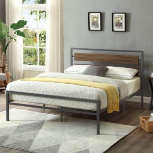 Lit en bois avec cadre en acier 39"