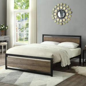 Lit en bois et cadre en acier 39"