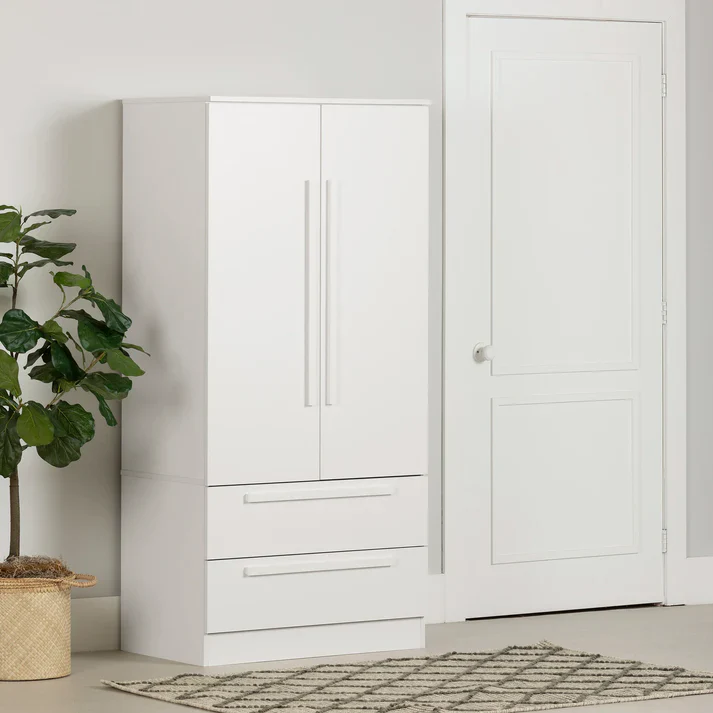 Armoire penderie avec portes et tiroir Acapella - Blanc