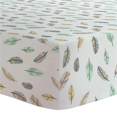 Drap contour pour lit de bébé en coton organique - Plumes colorées