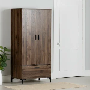 Armoire penderie avec portes et tiroir Musano - Noyer naturel