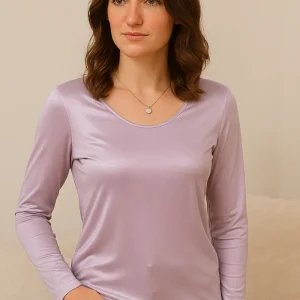 Tee-shirt manches longues soie parme