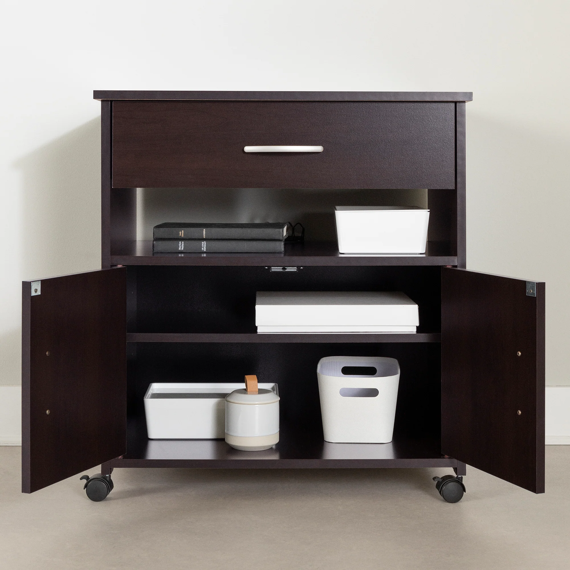 Rangement à imprimante sur roulettes Axess - Chocolat – Image 4