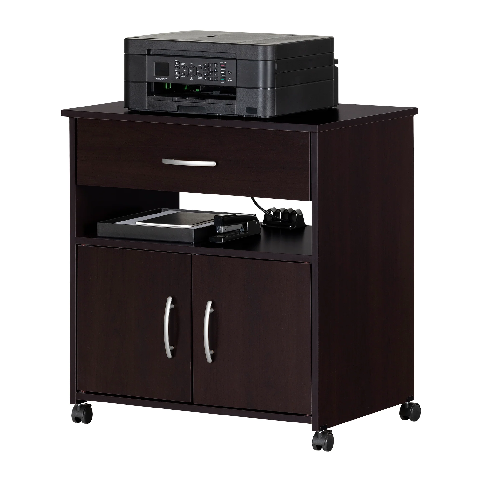 Rangement à imprimante sur roulettes Axess - Chocolat – Image 3