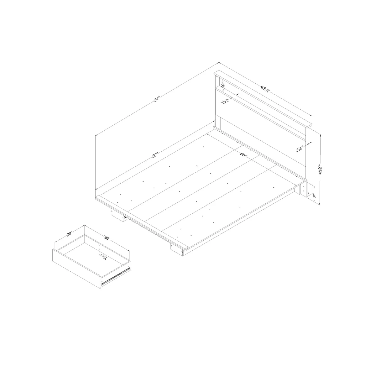 Ensemble lit plateforme et tête de lit double/queen 54"/60" Holland - Chêne girs – Image 6