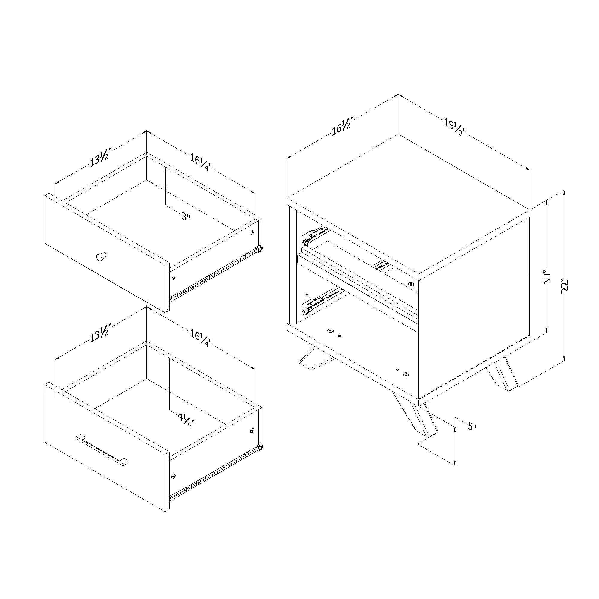 Table de chevet 2 tiroirs Flam - Noyer naturel et Noir mat – Image 6