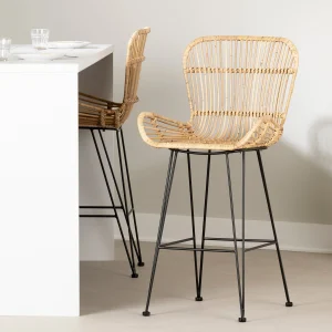 Lot de 2 tabourets en rotin avec accoudoirs Balka - Rotin et noir