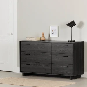 Bureau double 6 tiroirs Fynn - Chêne gris