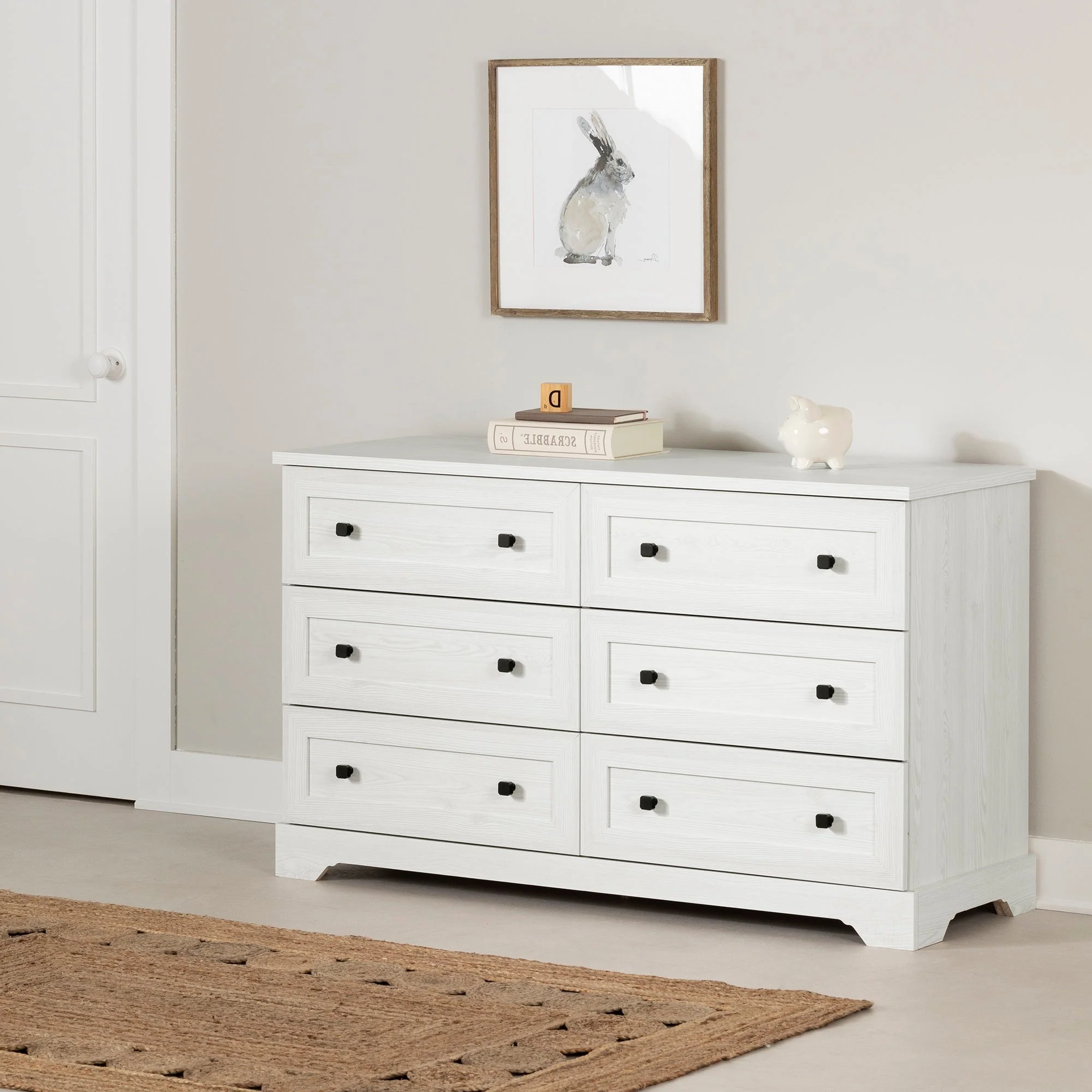 Bureau double 6 tiroirs Hazen - Pin blanc